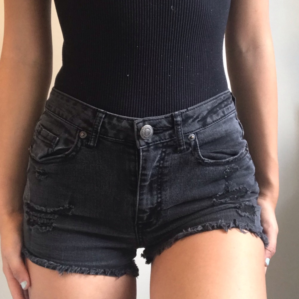 Black Distressed Denim Shorts